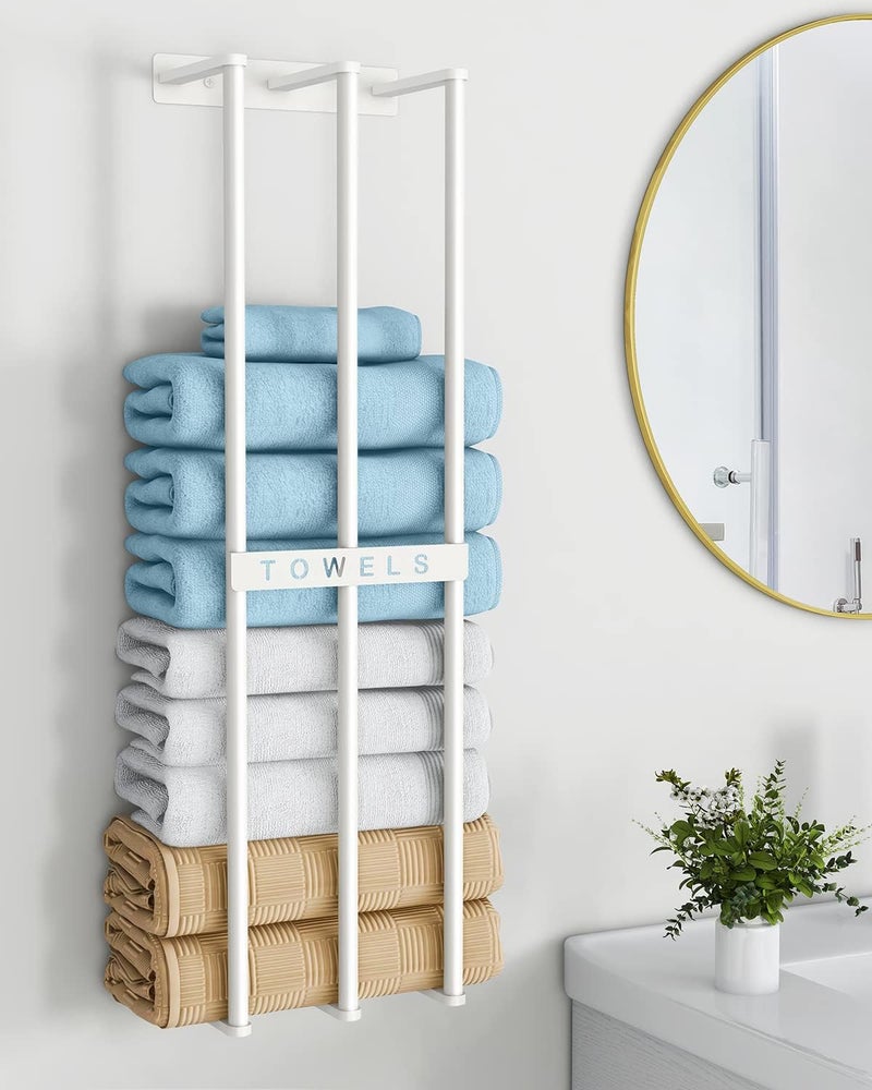 Bethom Towel Holders for Bathroom Wall Mounted, Towel Storage for Small Bathroom, Wall Towel Rack for Rolled Towels Bath Washcloths, White - Image 1